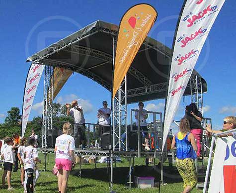 Small covered stage for outdoor event.